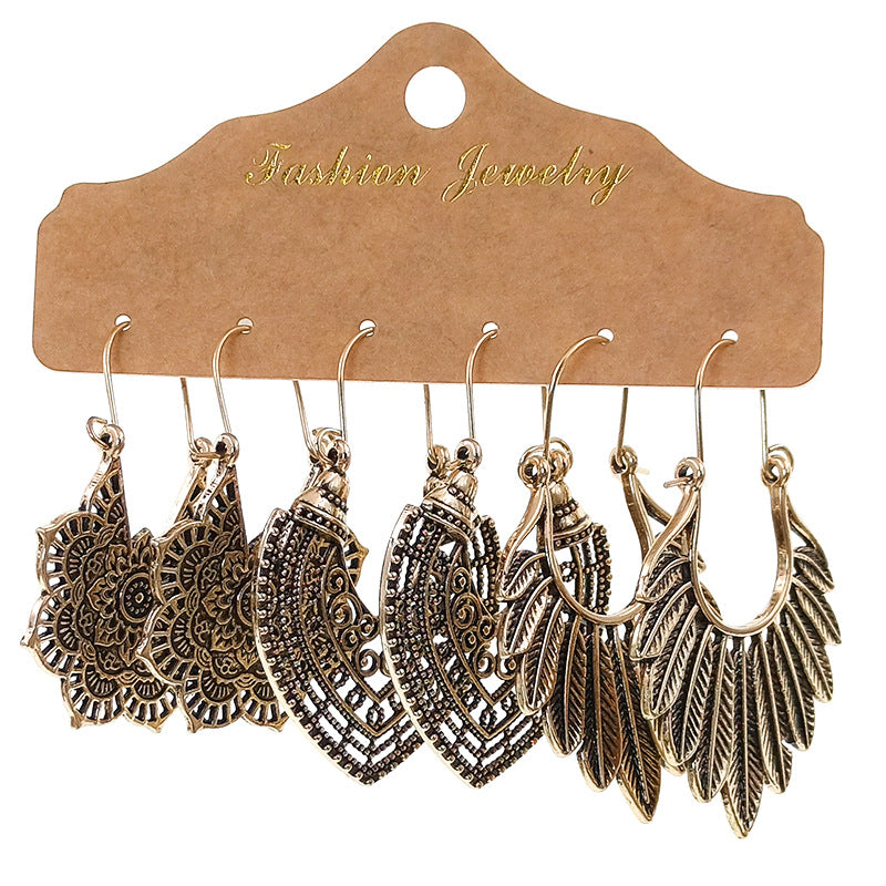Wholesale Jewelry Hollow Out Vintage Mosaic Flower Alloy Earrings